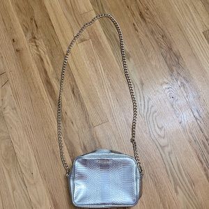Victoria’s Secret silver crossbody purse snakeskin faux leather gold chain